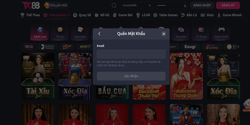 Quên Mật Khẩu TX88 Và Cách Lấy Lại Mật Khẩu Nhanh Chóng 2 Quên Mật Khẩu TX88